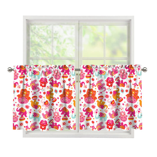 Girly Elephant And Hamsa Pattern Print Tier Curtains
