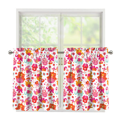 Girly Elephant And Hamsa Pattern Print Tier Curtains