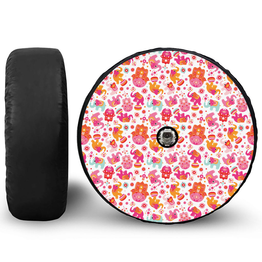 Girly Elephant And Hamsa Pattern Print Tire Cover With Camera Hole