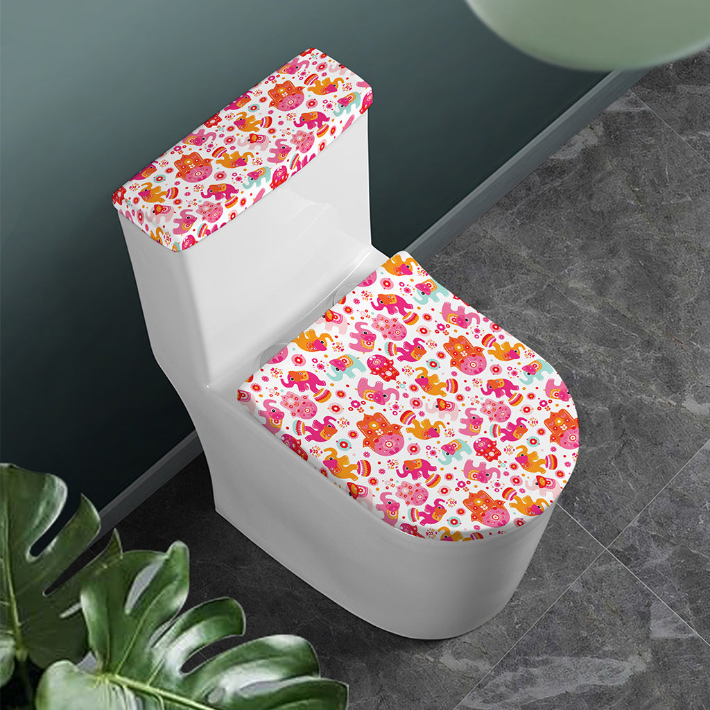 Girly Elephant And Hamsa Pattern Print Toilet Lid And Tank Cover Set