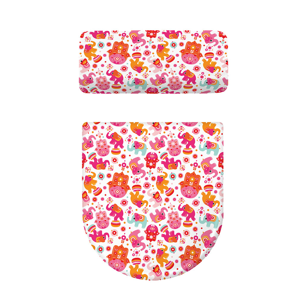 Girly Elephant And Hamsa Pattern Print Toilet Lid And Tank Cover Set