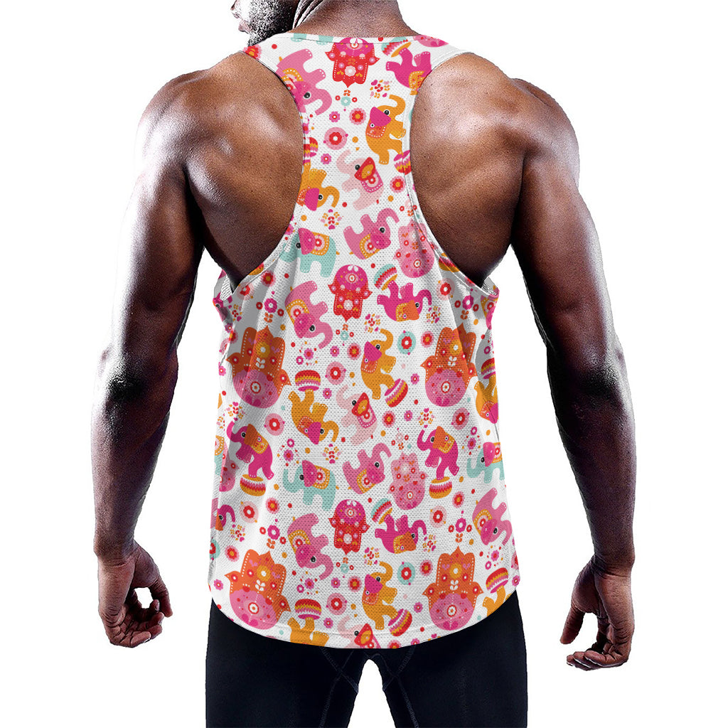 Girly Elephant And Hamsa Pattern Print Training Tank Top