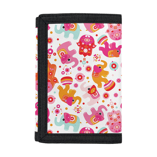 Girly Elephant And Hamsa Pattern Print Trifold Wallet