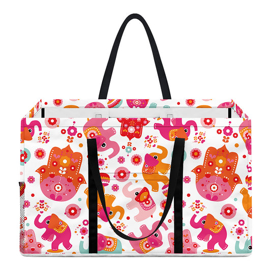 Girly Elephant And Hamsa Pattern Print Utility Tote Bag