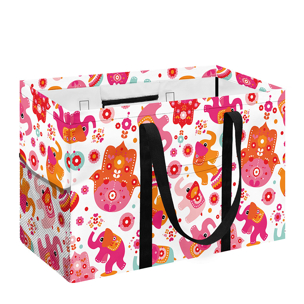 Girly Elephant And Hamsa Pattern Print Utility Tote Bag