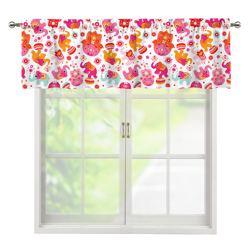 Girly Elephant And Hamsa Pattern Print Window Valance