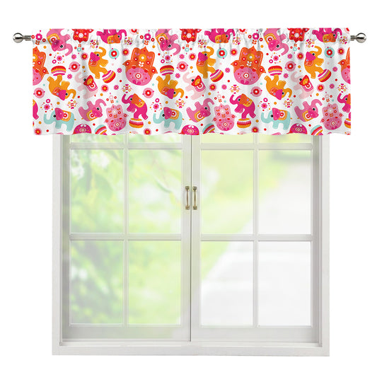 Girly Elephant And Hamsa Pattern Print Window Valance