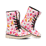 Girly Elephant And Hamsa Pattern Print Winter Boots
