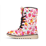 Girly Elephant And Hamsa Pattern Print Winter Boots