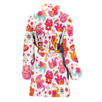 Girly Elephant And Hamsa Pattern Print Women's Bathrobe
