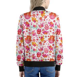 Girly Elephant And Hamsa Pattern Print Women's Bomber Jacket