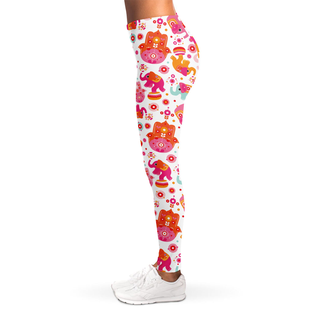 Girly Elephant And Hamsa Pattern Print Women's Leggings