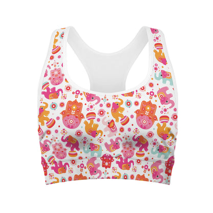 Girly Elephant And Hamsa Pattern Print Women's Sports Bra