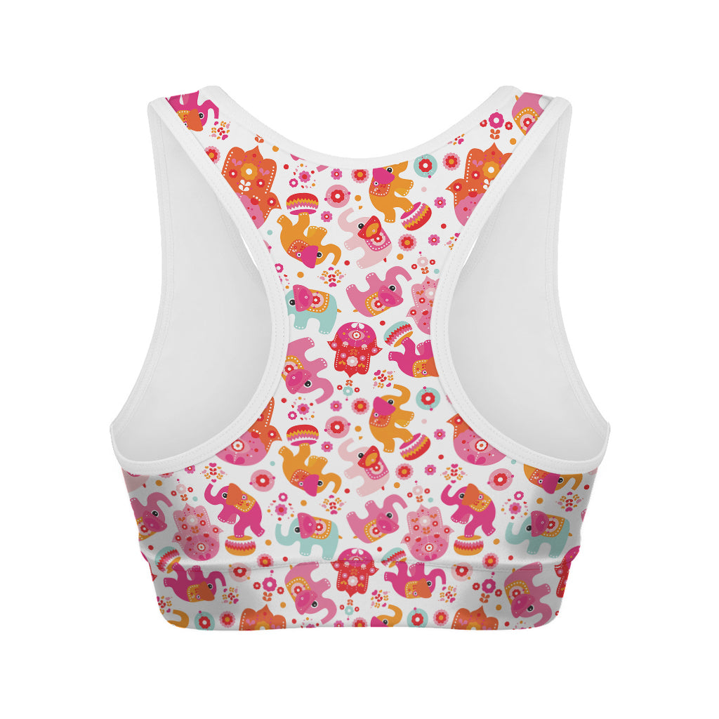 Girly Elephant And Hamsa Pattern Print Women's Sports Bra
