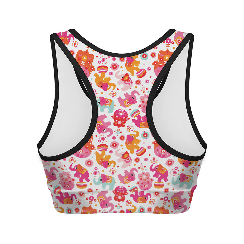Girly Elephant And Hamsa Pattern Print Women's Sports Bra