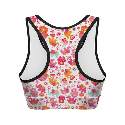 Girly Elephant And Hamsa Pattern Print Women's Sports Bra