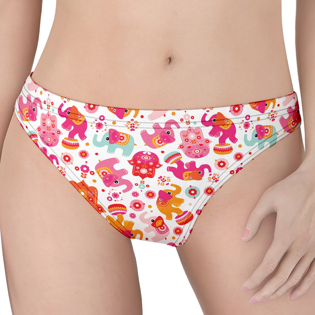 Girly Elephant And Hamsa Pattern Print Women's Thong