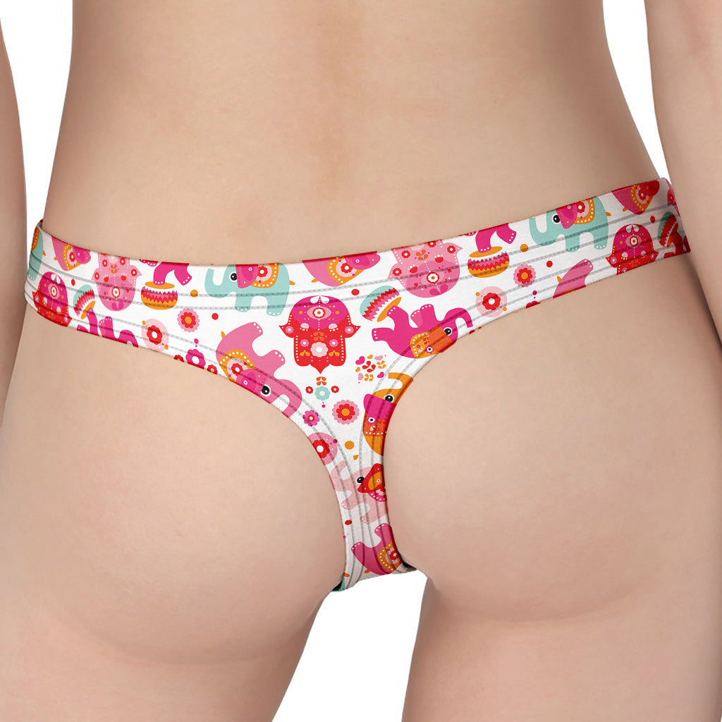 Girly Elephant And Hamsa Pattern Print Women's Thong