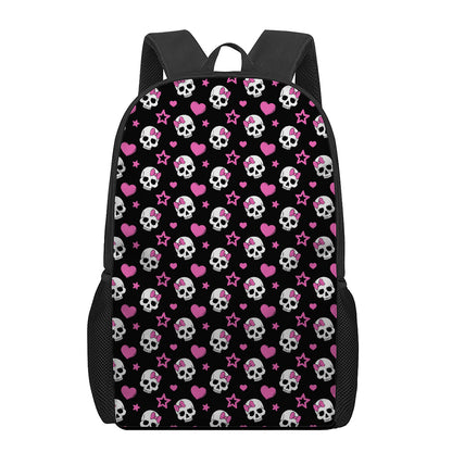 Girly Emo Skull Pattern Print 17 Inch Backpack