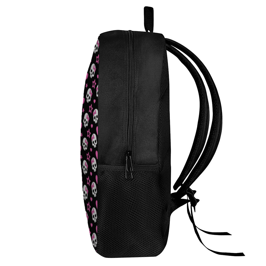 Girly Emo Skull Pattern Print 17 Inch Backpack
