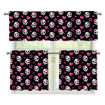 Girly Emo Skull Pattern Print 3 Piece Kitchen Curtains