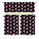 Girly Emo Skull Pattern Print 3 Piece Kitchen Curtains
