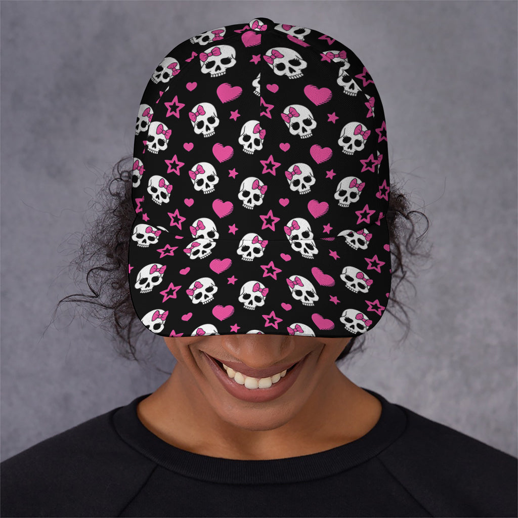 Girly Emo Skull Pattern Print Baseball Cap