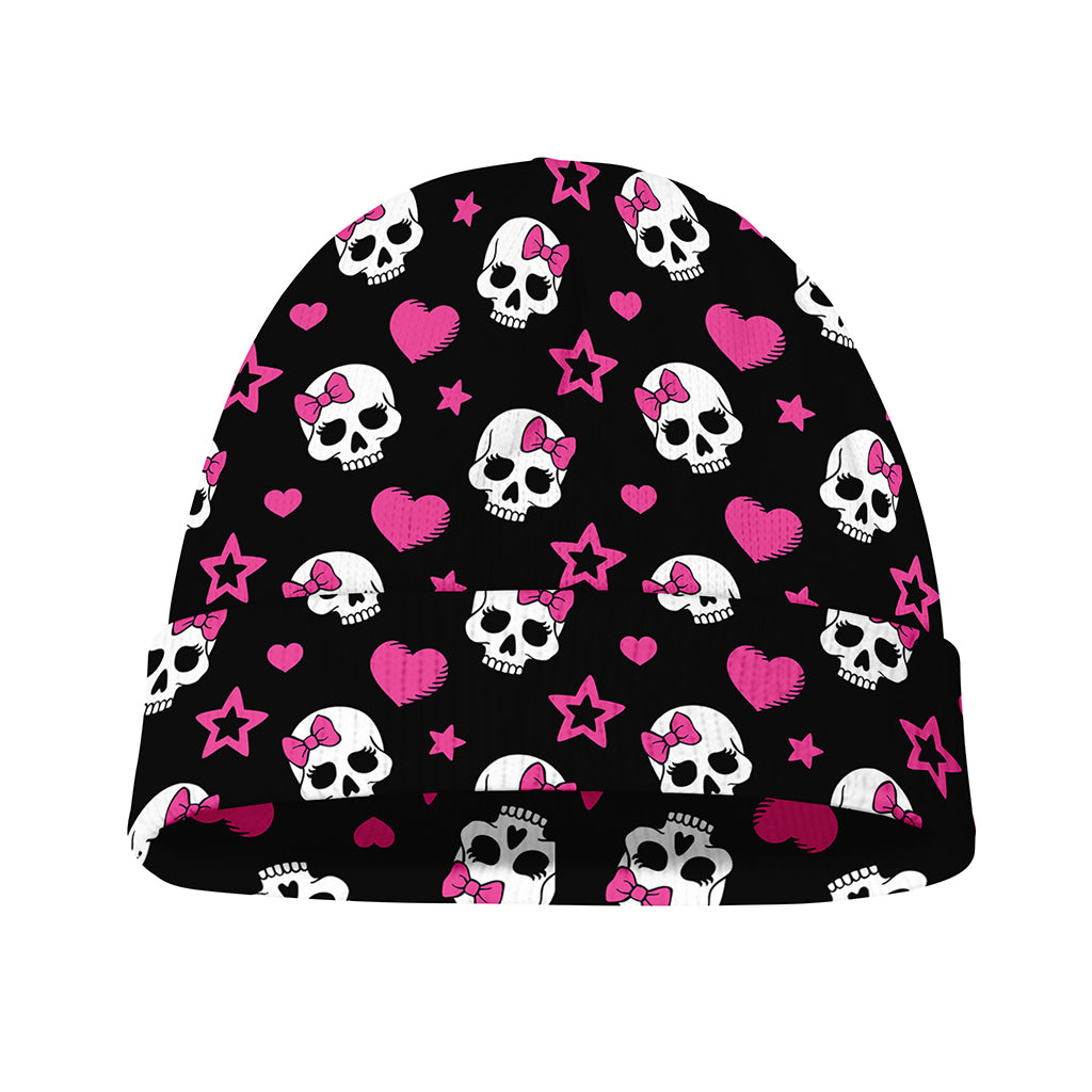 Girly Emo Skull Pattern Print Beanie