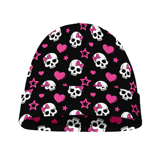 Girly Emo Skull Pattern Print Beanie