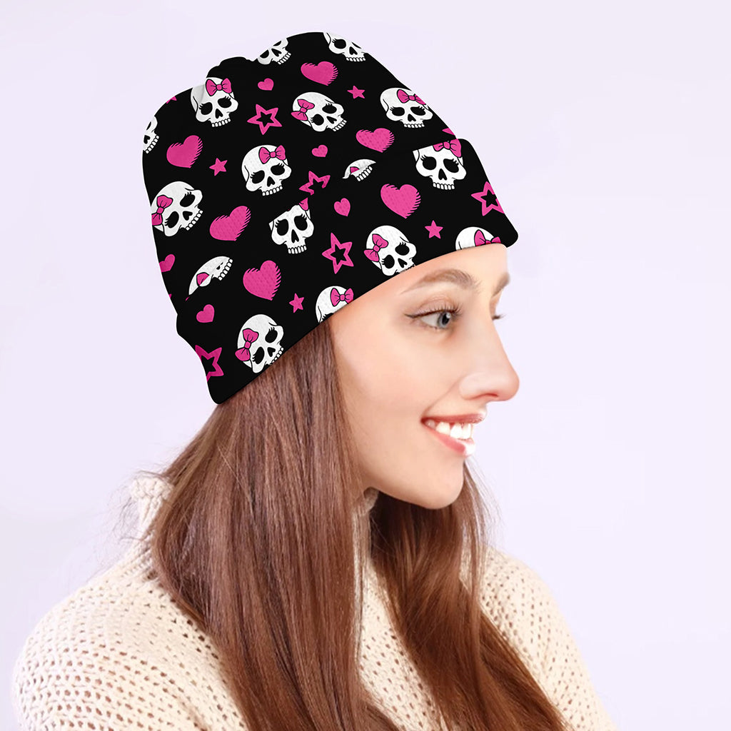 Girly Emo Skull Pattern Print Beanie