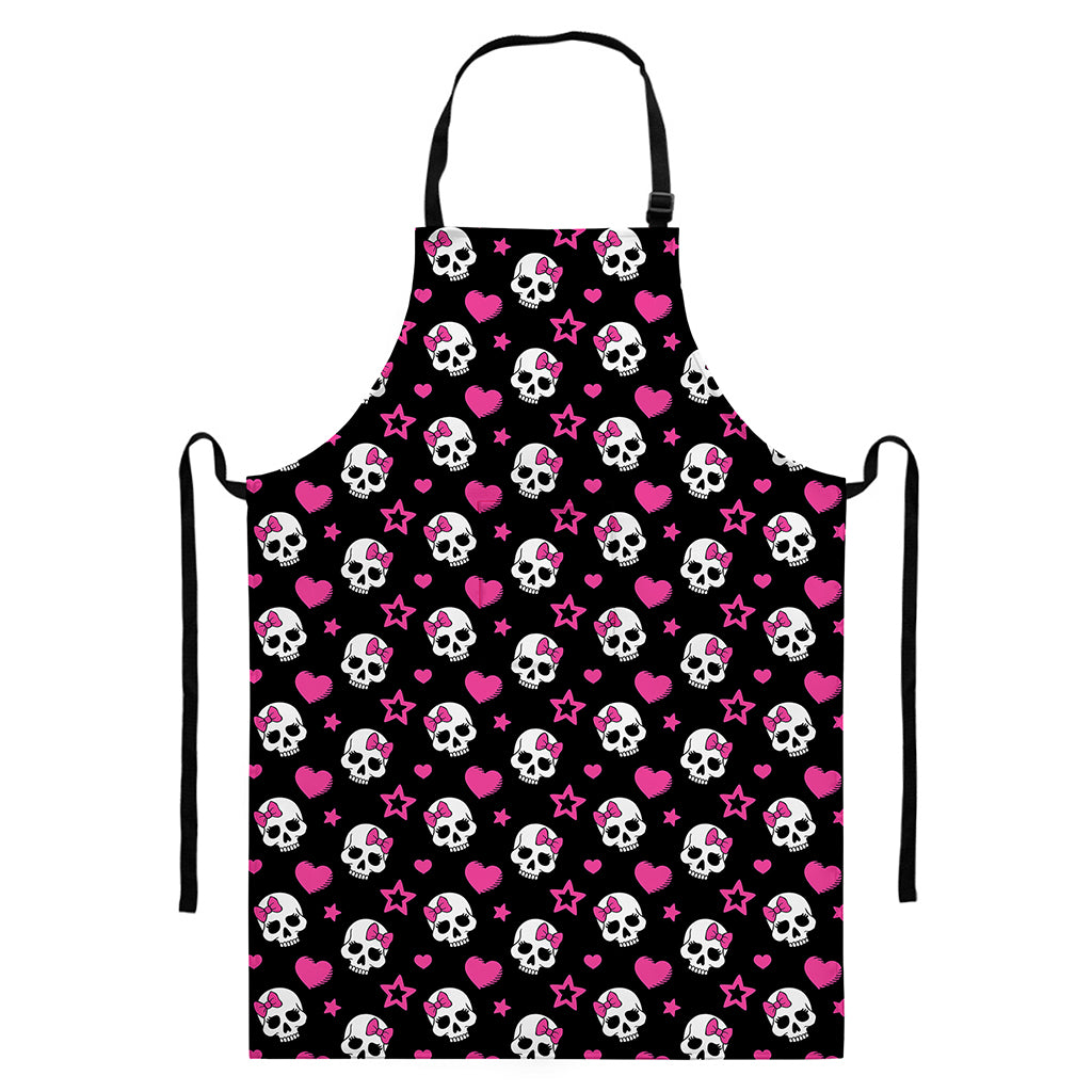 Girly Emo Skull Pattern Print Bib Apron With Pocket
