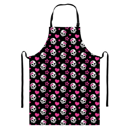 Girly Emo Skull Pattern Print Bib Apron With Pocket