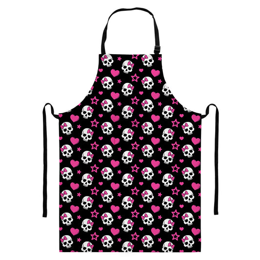 Girly Emo Skull Pattern Print Bib Apron With Pocket