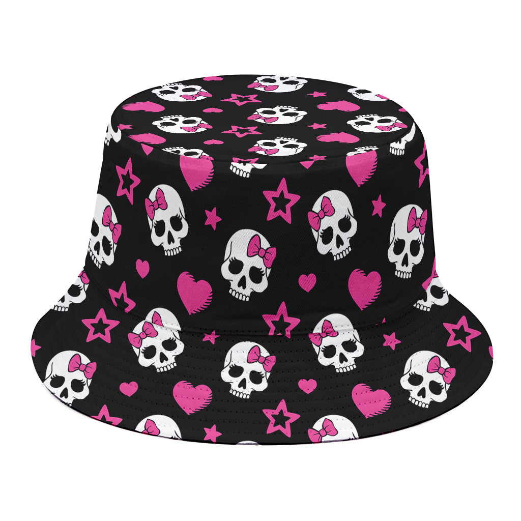 Girly Emo Skull Pattern Print Bucket Hat