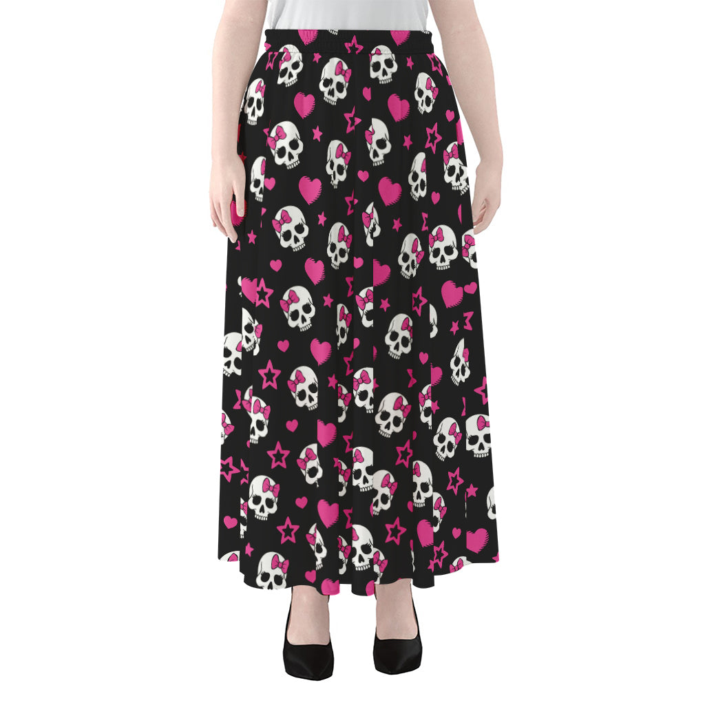 Girly Emo Skull Pattern Print Chiffon Maxi Skirt