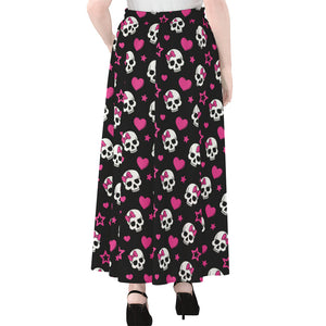 Girly Emo Skull Pattern Print Chiffon Maxi Skirt