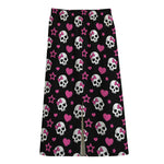 Girly Emo Skull Pattern Print Cotton Front Slit Maxi Skirt