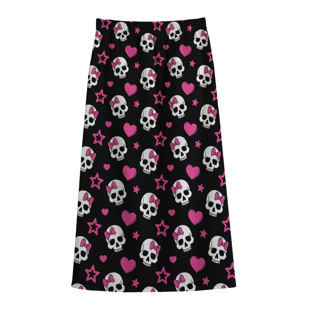 Girly Emo Skull Pattern Print Cotton Front Slit Maxi Skirt