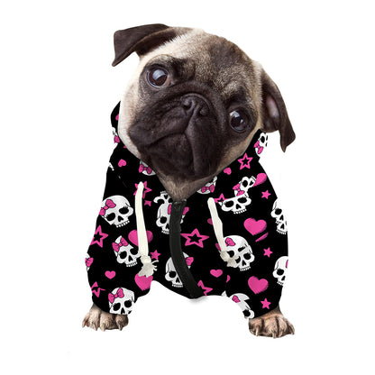 Girly Emo Skull Pattern Print Dog Zip Up Hoodie