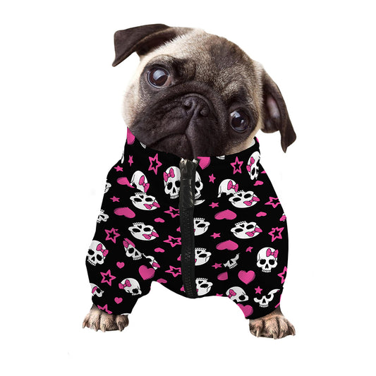 Girly Emo Skull Pattern Print Dog Zip Up Jacket