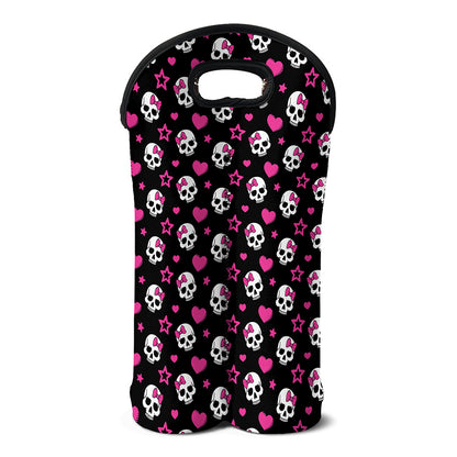 Girly Emo Skull Pattern Print Double Neoprene Wine Tote