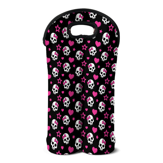 Girly Emo Skull Pattern Print Double Neoprene Wine Tote