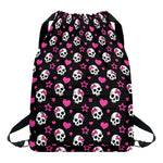 Girly Emo Skull Pattern Print Drawstring Backpack