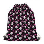 Girly Emo Skull Pattern Print Drawstring Bag