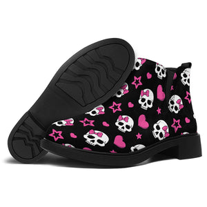 Girly Emo Skull Pattern Print Flat Ankle Boots