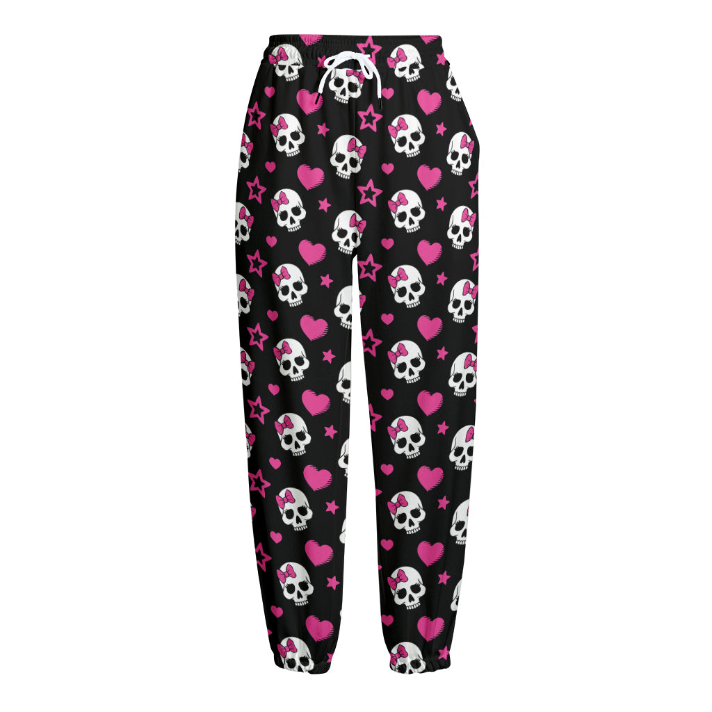 Girly Emo Skull Pattern Print Fleece Lined Knit Pants