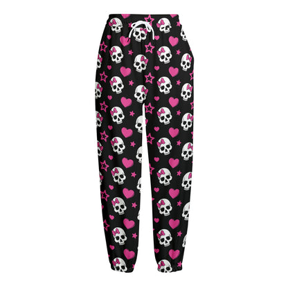 Girly Emo Skull Pattern Print Fleece Lined Knit Pants