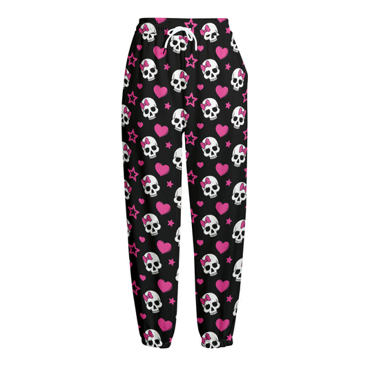 Girly Emo Skull Pattern Print Fleece Lined Knit Pants