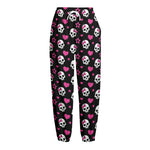 Girly Emo Skull Pattern Print Fleece Lined Knit Pants