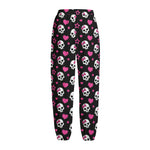 Girly Emo Skull Pattern Print Fleece Lined Knit Pants